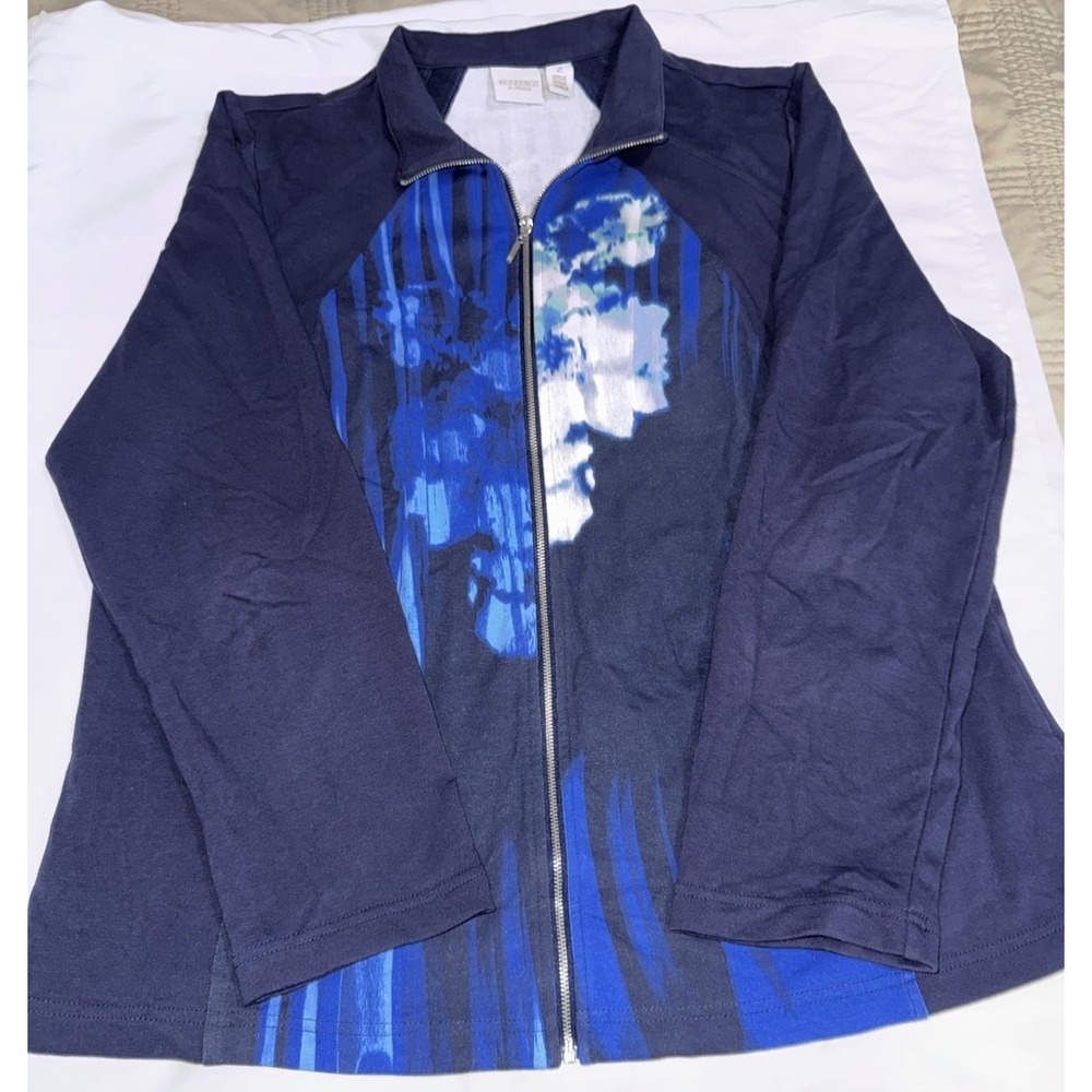 Weekends by Chico's Tie Die Print Zip Front Lightweight Jacket Size 2‎ L